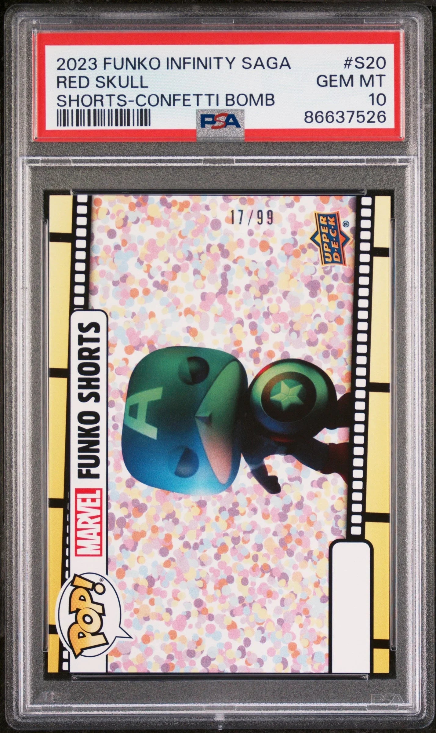 2023 UPPER DECK FUNKO POP MARVEL SHORTS RED SKULL SHORTSCONFETTI BOMB #S20 PSA 10