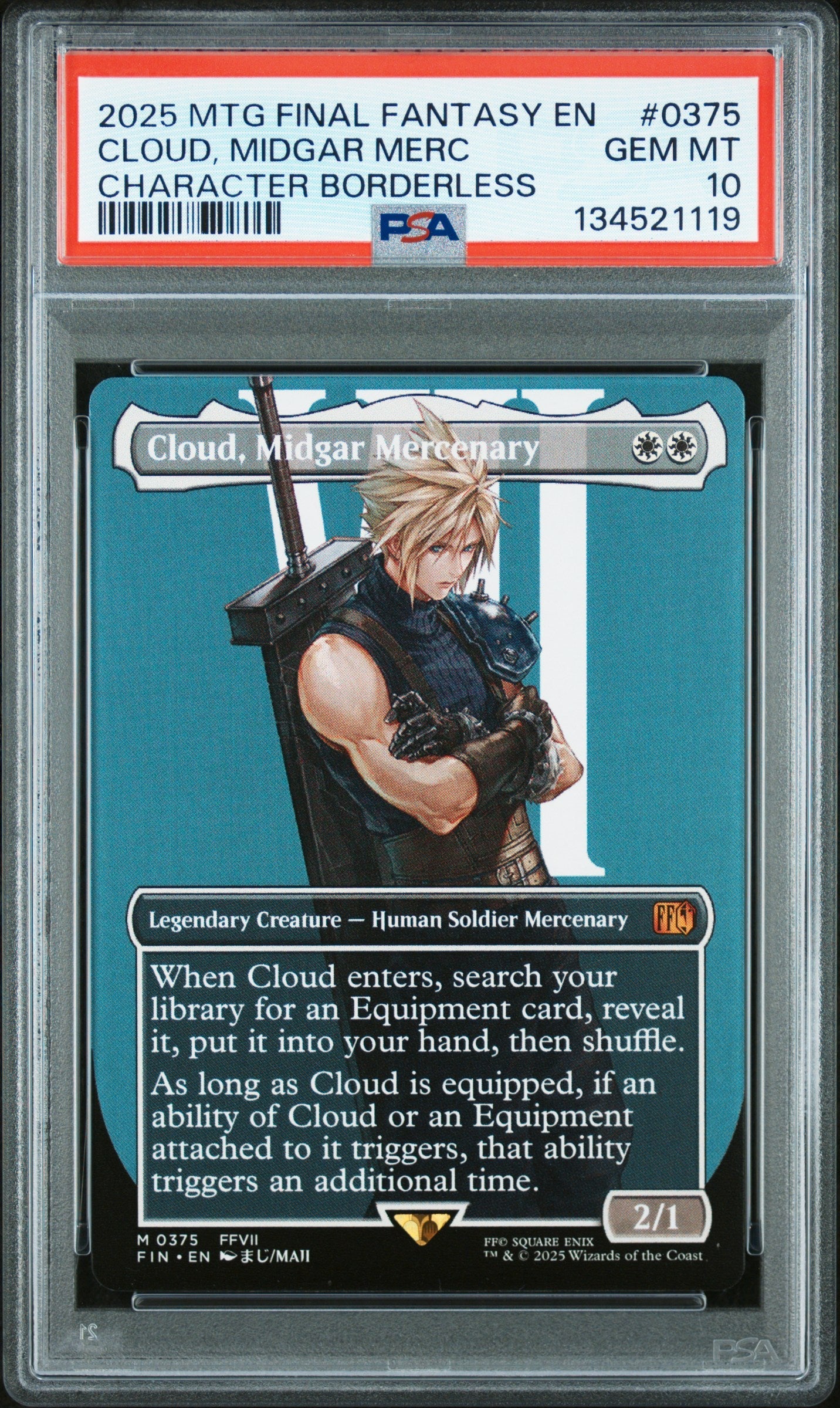 Graded 2025 Magic The Gathering Final Fantasy 7 Cloud Midgar Merc #0375 Character Borderless Card PSA 10 Gem Mint