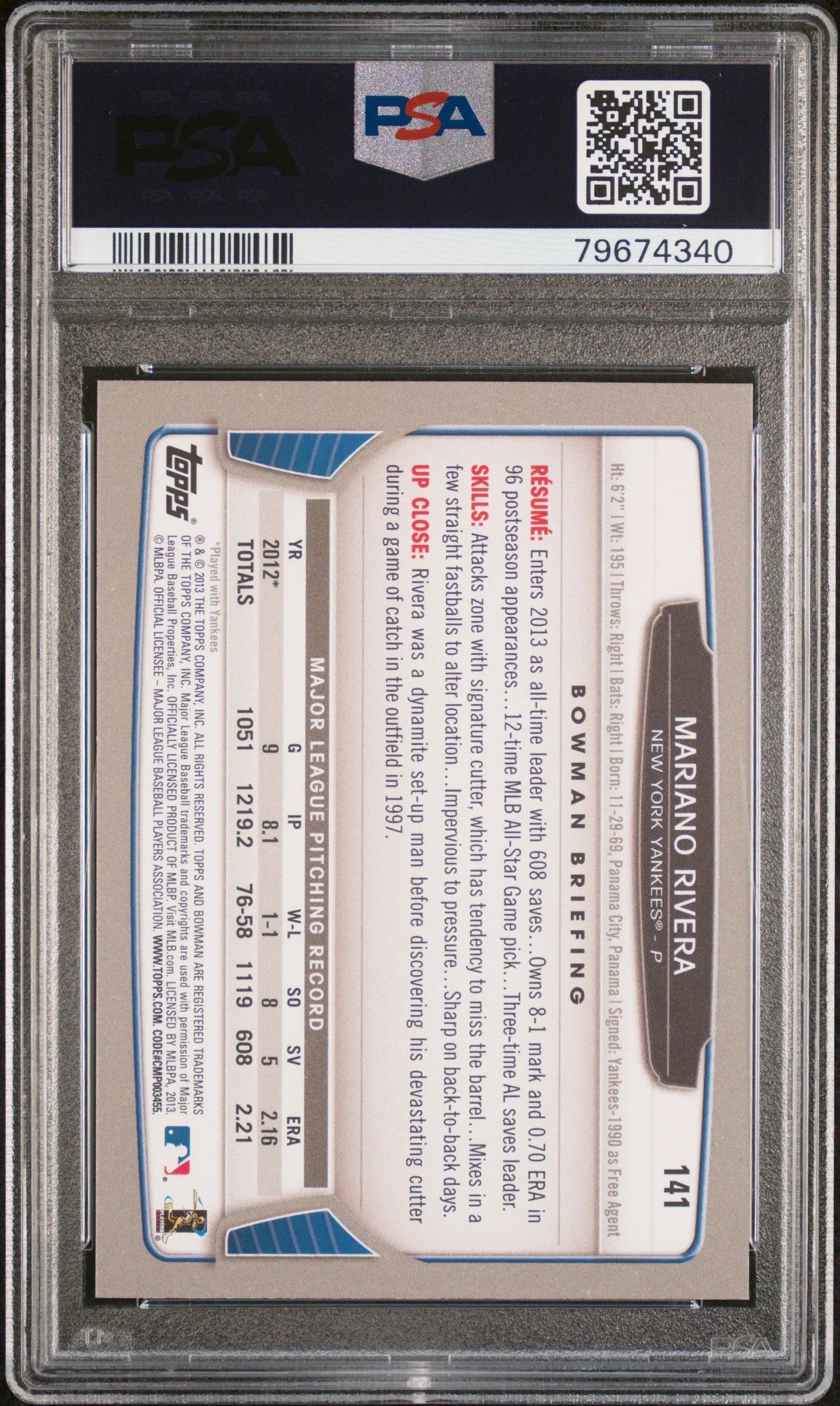 2013 BOWMAN MARIANO RIVERA #141 - PSA 10