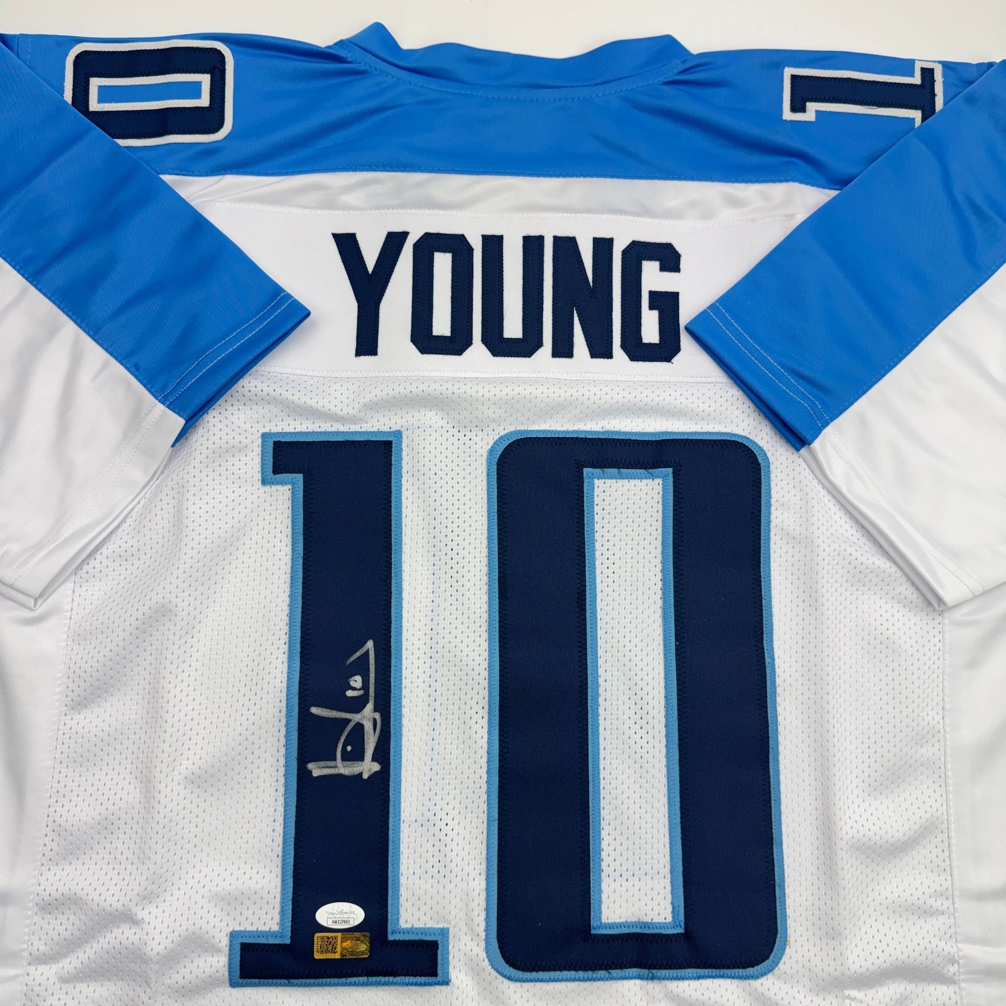 Autographed/Signed Vince Young Tennessee White Football Jersey JSA COA
