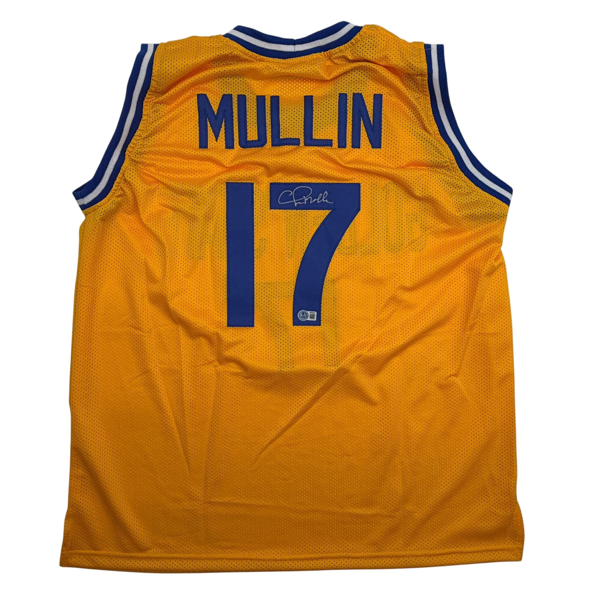 Autographed/Signed Chris Mullin Golden State Yellow Basketball Jersey Beckett BAS COA