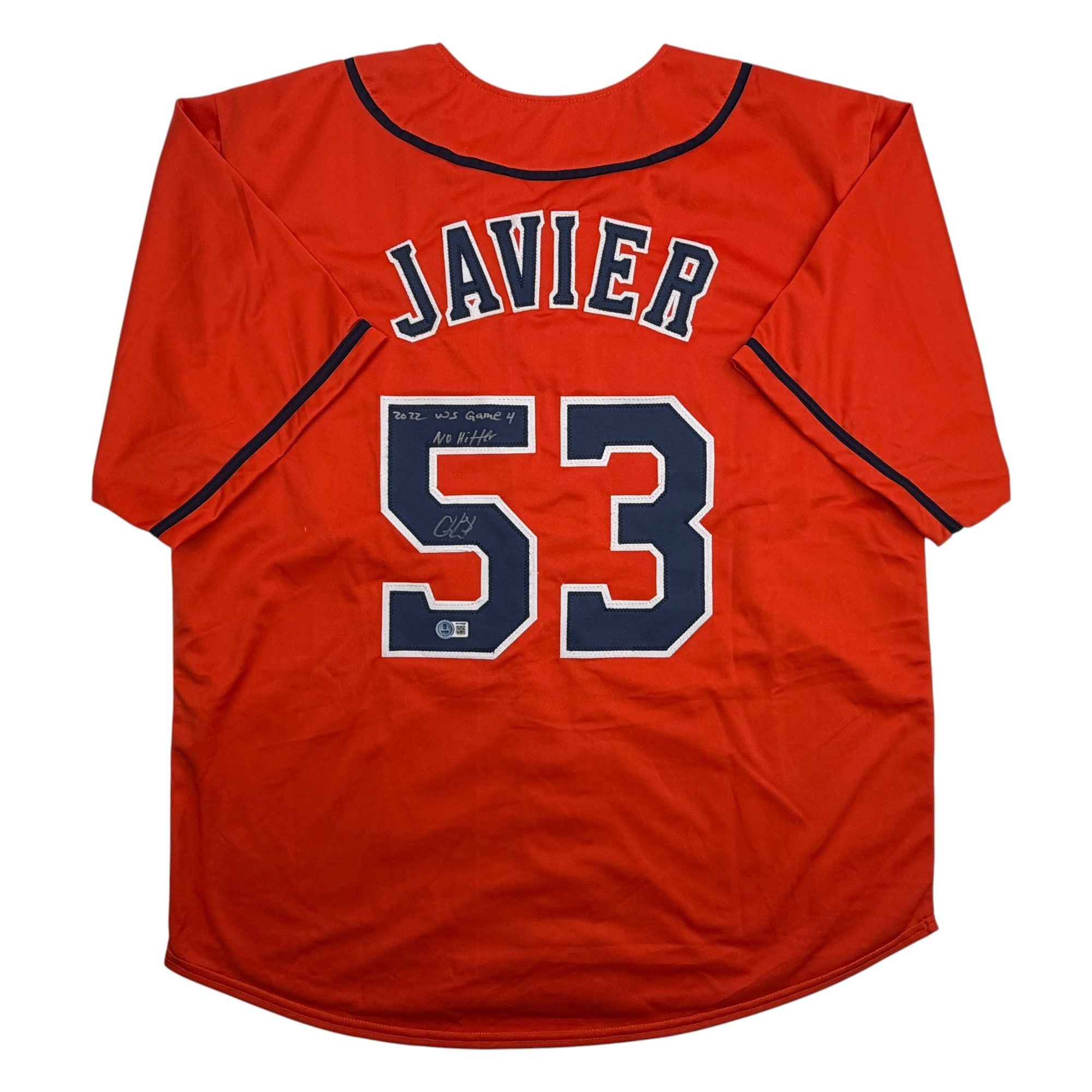 Autographed/Signed Cristian Javier Houston Orange Baseball Jersey Beckett BAS COA
