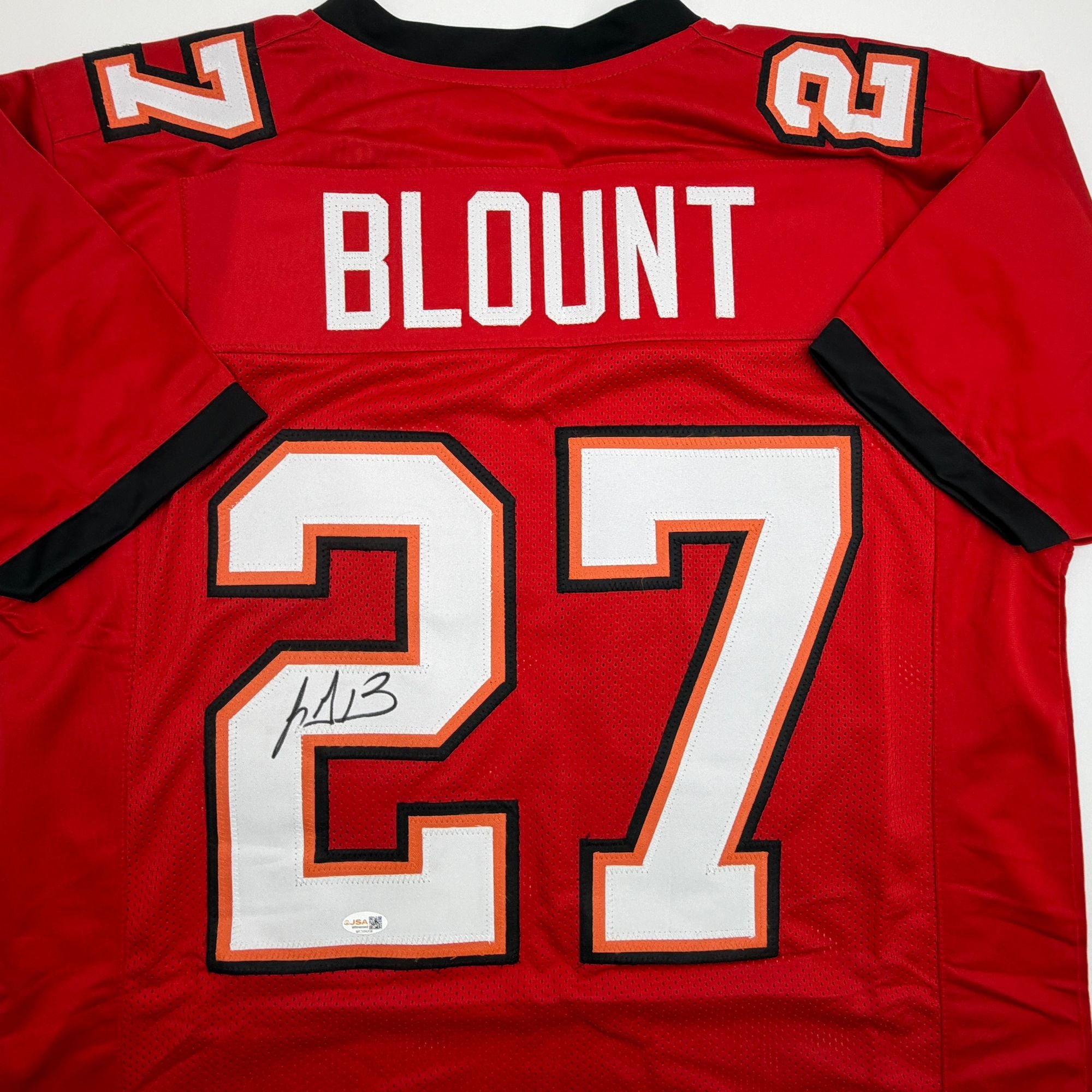 Autographed/Signed LeGarrette Blount Tampa Bay Red Football Jersey JSA COA
