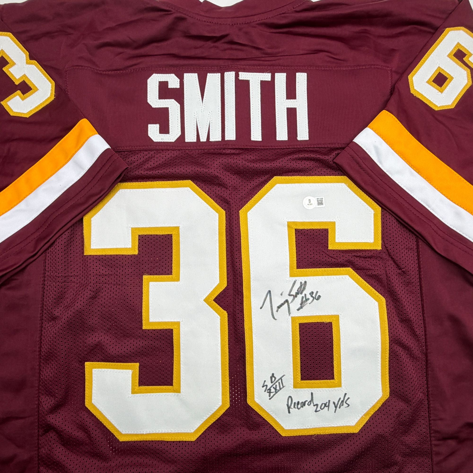Autographed/Signed Timmy Smith Washington Maroon Football Jersey Beckett BAS COA