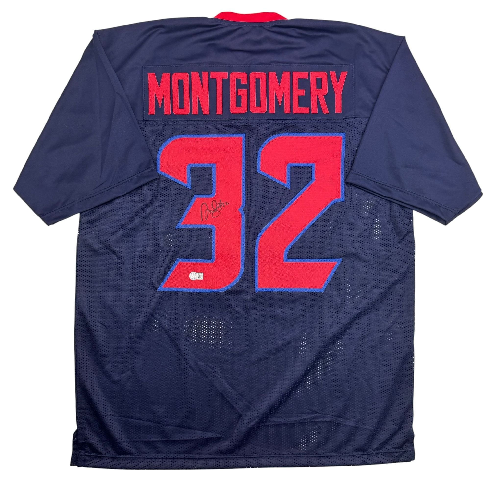 Autographed/Signed David Montgomery Houston Blue Alternate Football Jersey Beckett BAS COA
