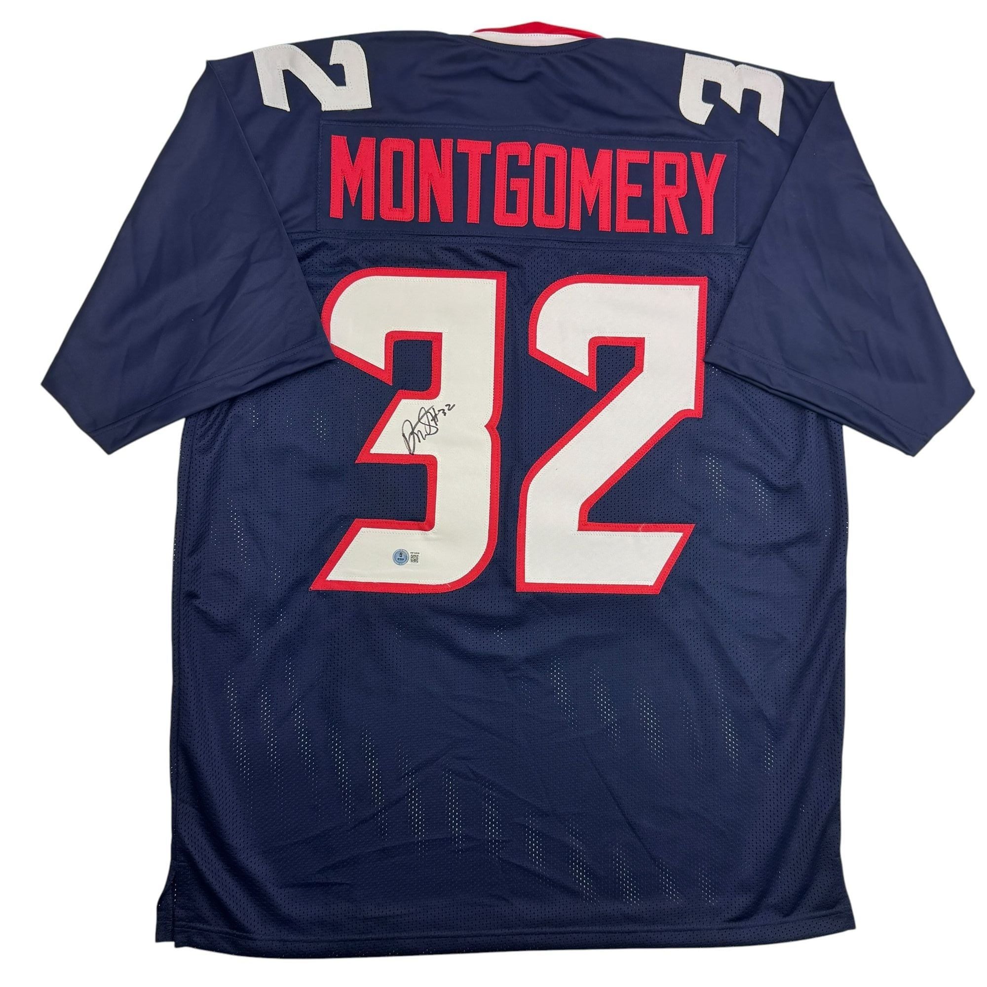 Autographed/Signed David Montgomery Houston Blue Football Jersey Beckett BAS COA