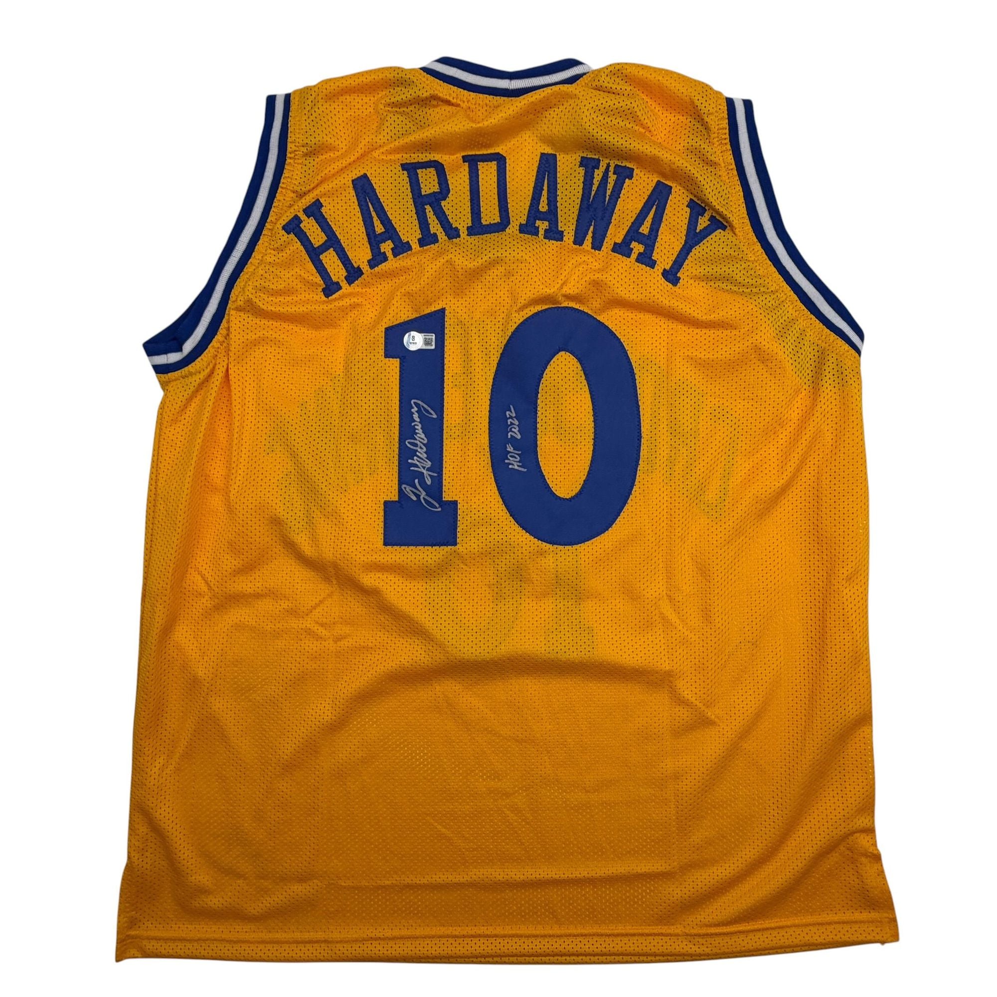 Autographed/Signed Tim Hardaway Golden State Yellow Basketball Jersey Beckett BAS COA