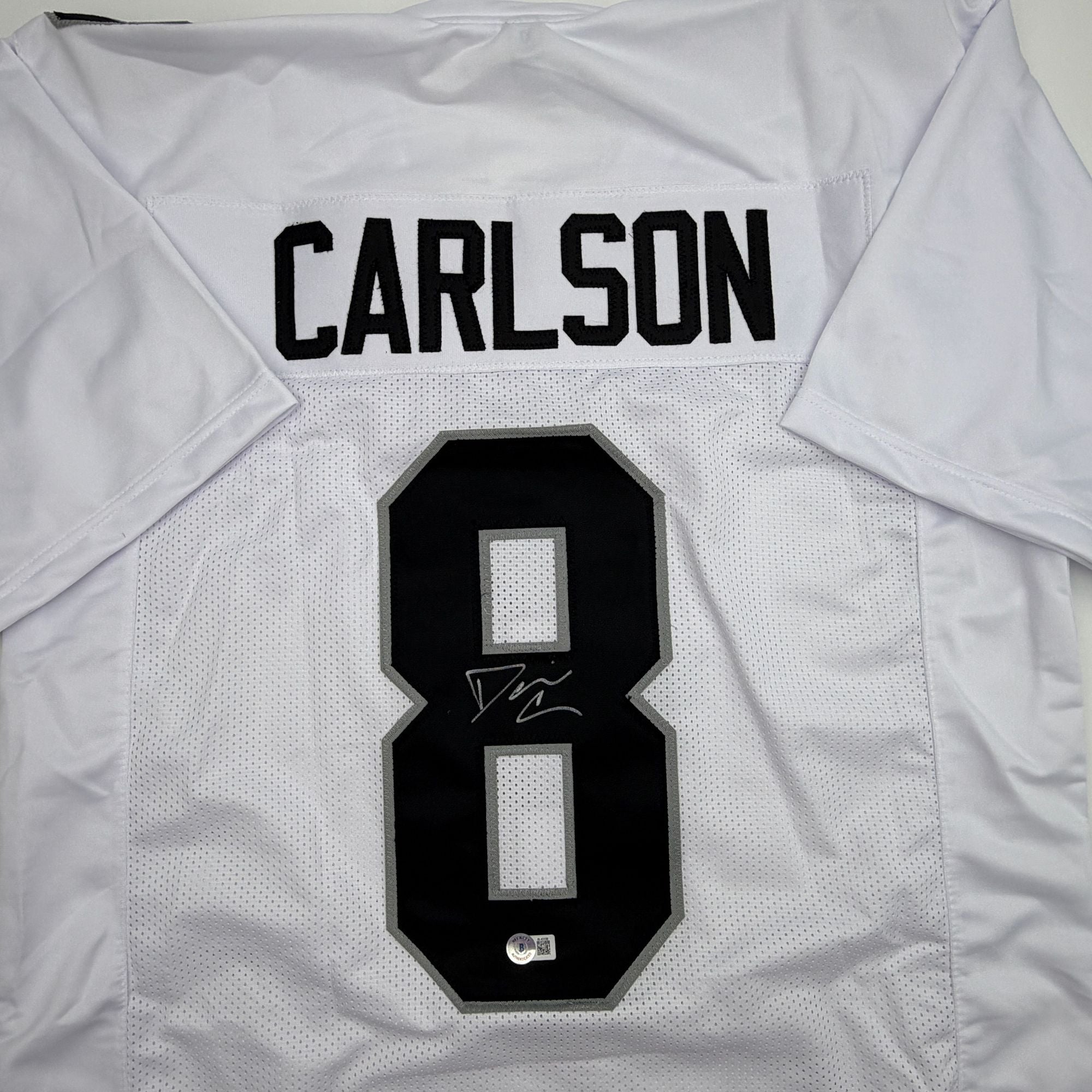 Autographed/Signed Daniel Carlson Las Vegas White Football Jersey Beckett BAS COA