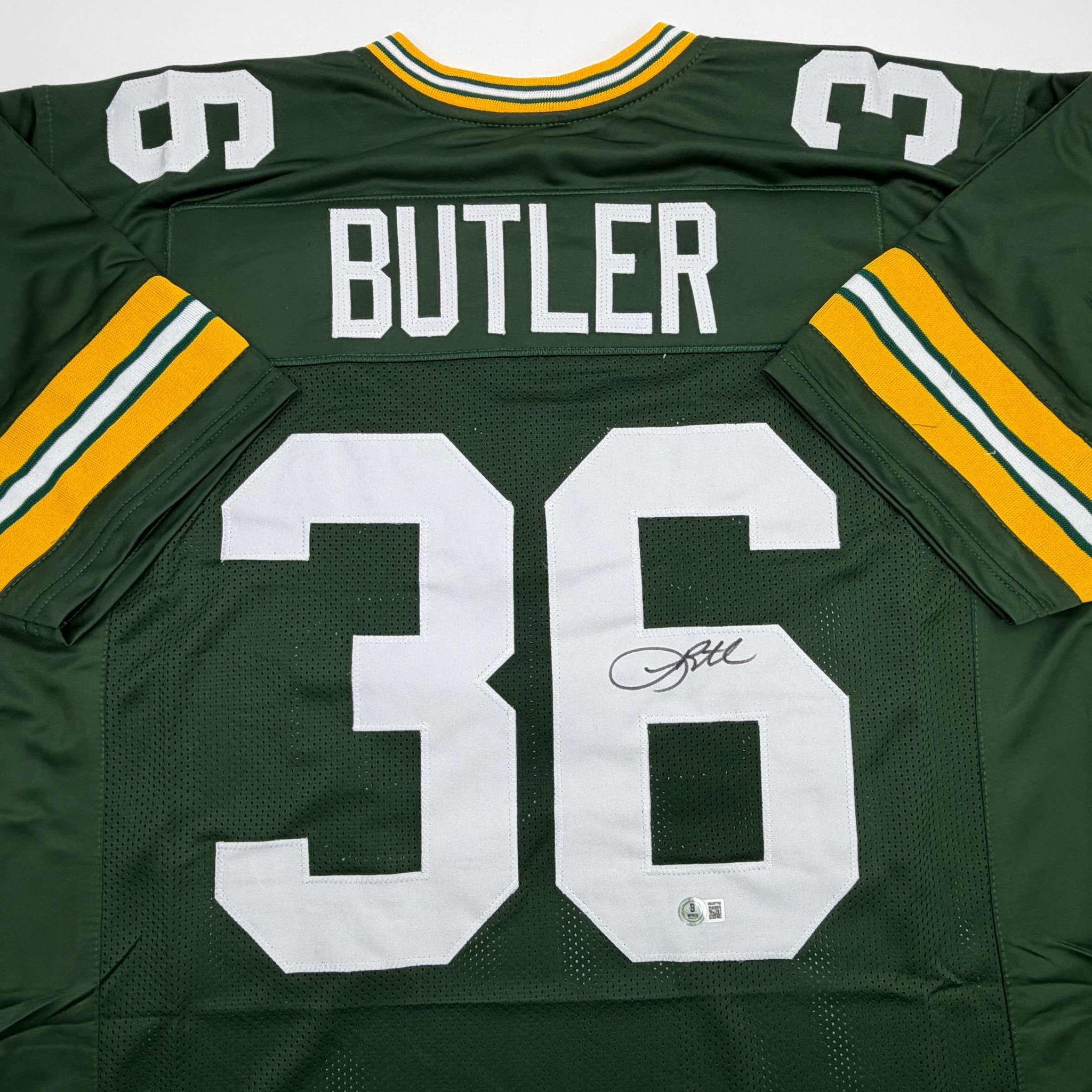 Autographed/Signed Leroy Butler Green Bay Green Football Jersey Beckett BAS COA