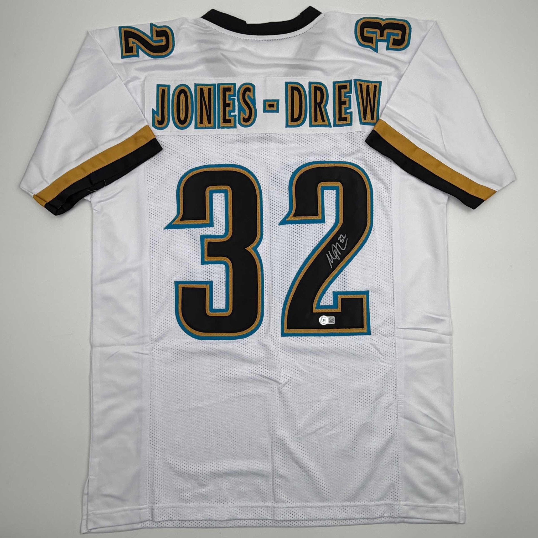 Autographed/Signed Maurice Jones-Drew Jacksonville White Football Jersey Beckett BAS COA
