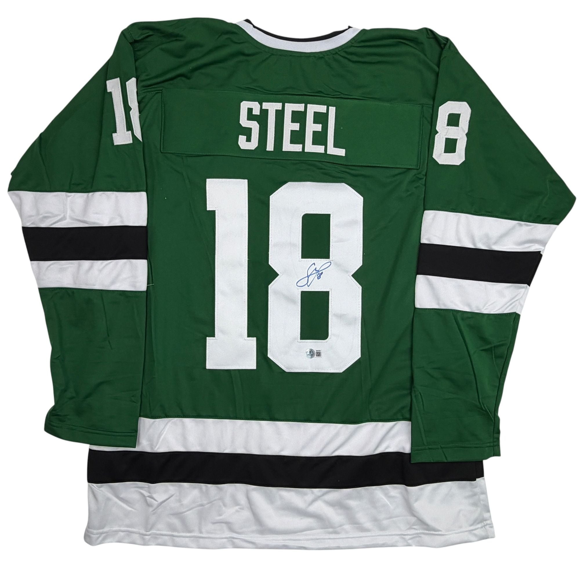 Autographed/Signed Sam Steel Dallas Green Hockey Jersey Beckett BAS COA