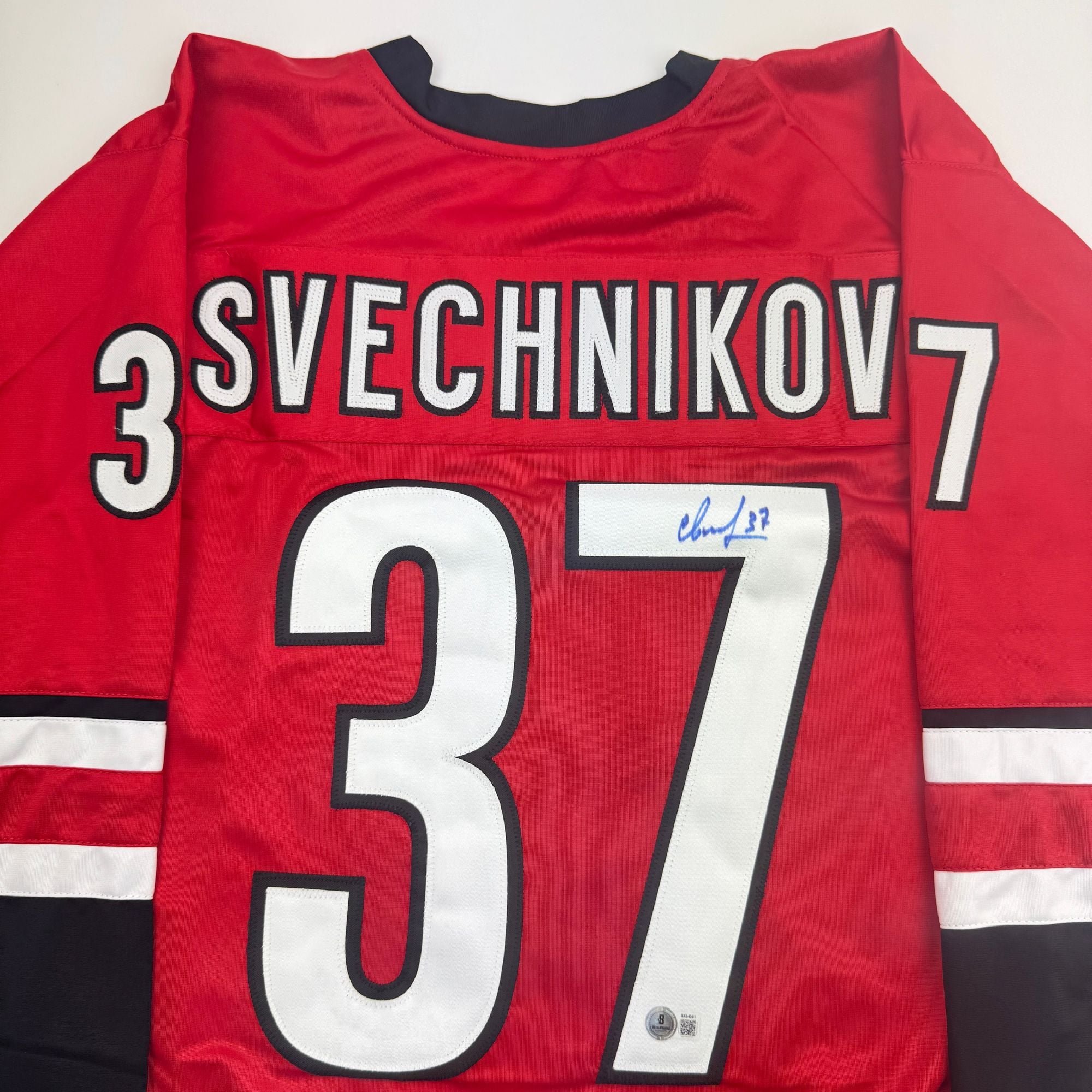 Autographed/Signed Andrei Svechnikov Carolina Red Hockey Jersey Beckett BAS COA