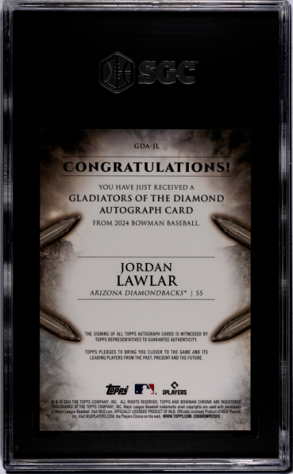 2024 Bowman Jordan Lawlar Gladiators of the Diamond Auto. /25 SGC 10/10