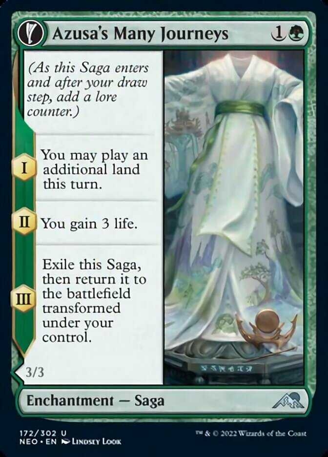 Azusa's Many Journeys // Likeness of the Seeker (NEO-172) - Kamigawa: Neon Dynasty: (fandfc, enchantment) Foil