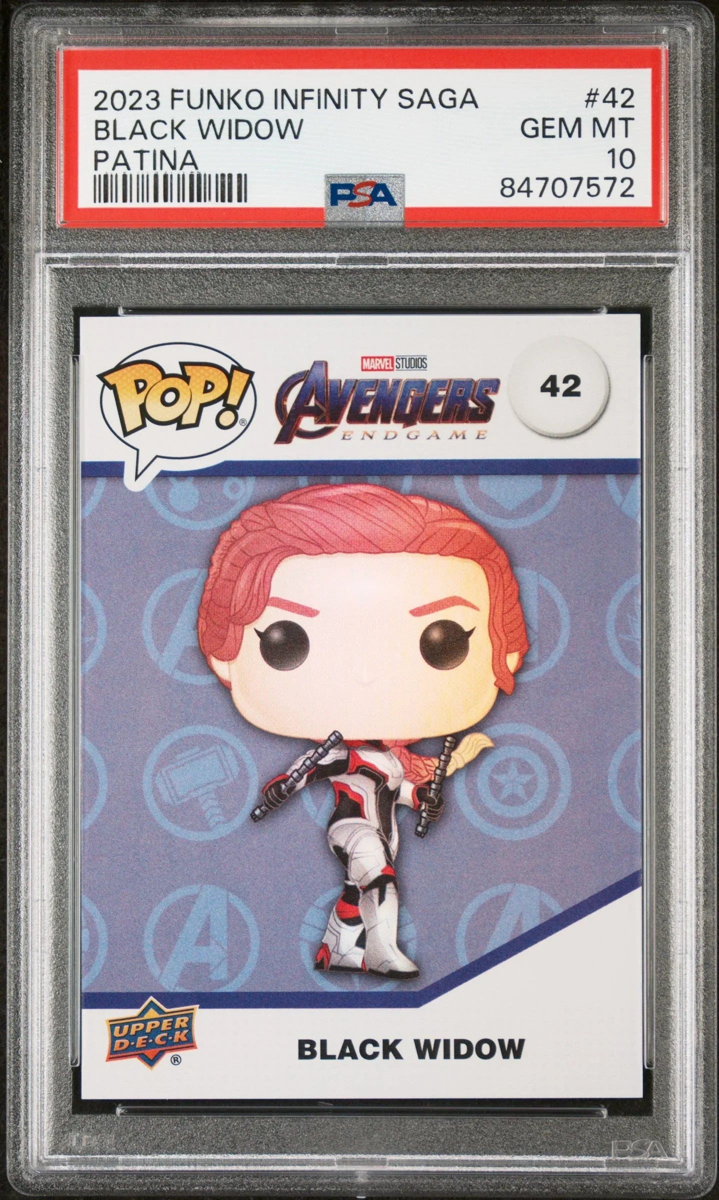 2023 UPPER DECK FUNKO POP MARVEL BLACK WIDOW PATINA #42 PSA 10