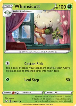 Whimsicott 006/202 - SWSH01 Sword & Shield Base Set Reverse Holofoil