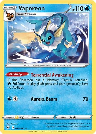 Vaporeon 030/185 - SWSH04 Vivid Voltage Reverse Holofoil