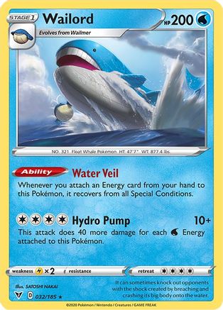 Wailord 032/185 - SWSH04 Vivid Voltage Reverse Holofoil