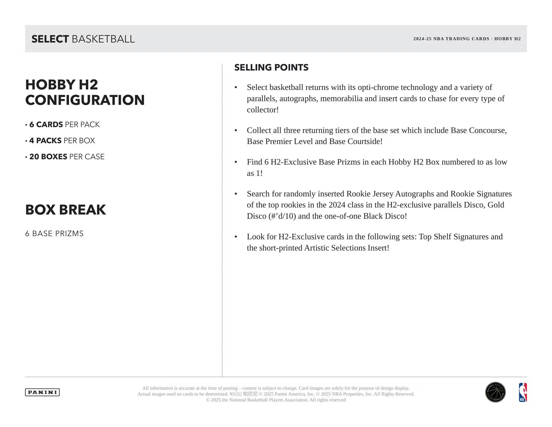 2024/25 Panini Select Basketball H2 Box