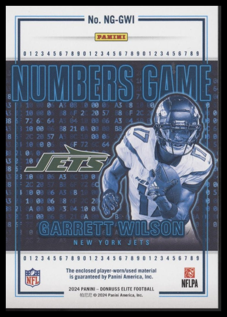 Garrett Wilson 2024 Donruss Elite #NG-GWI Numbers Game Jerseys Prime #/49