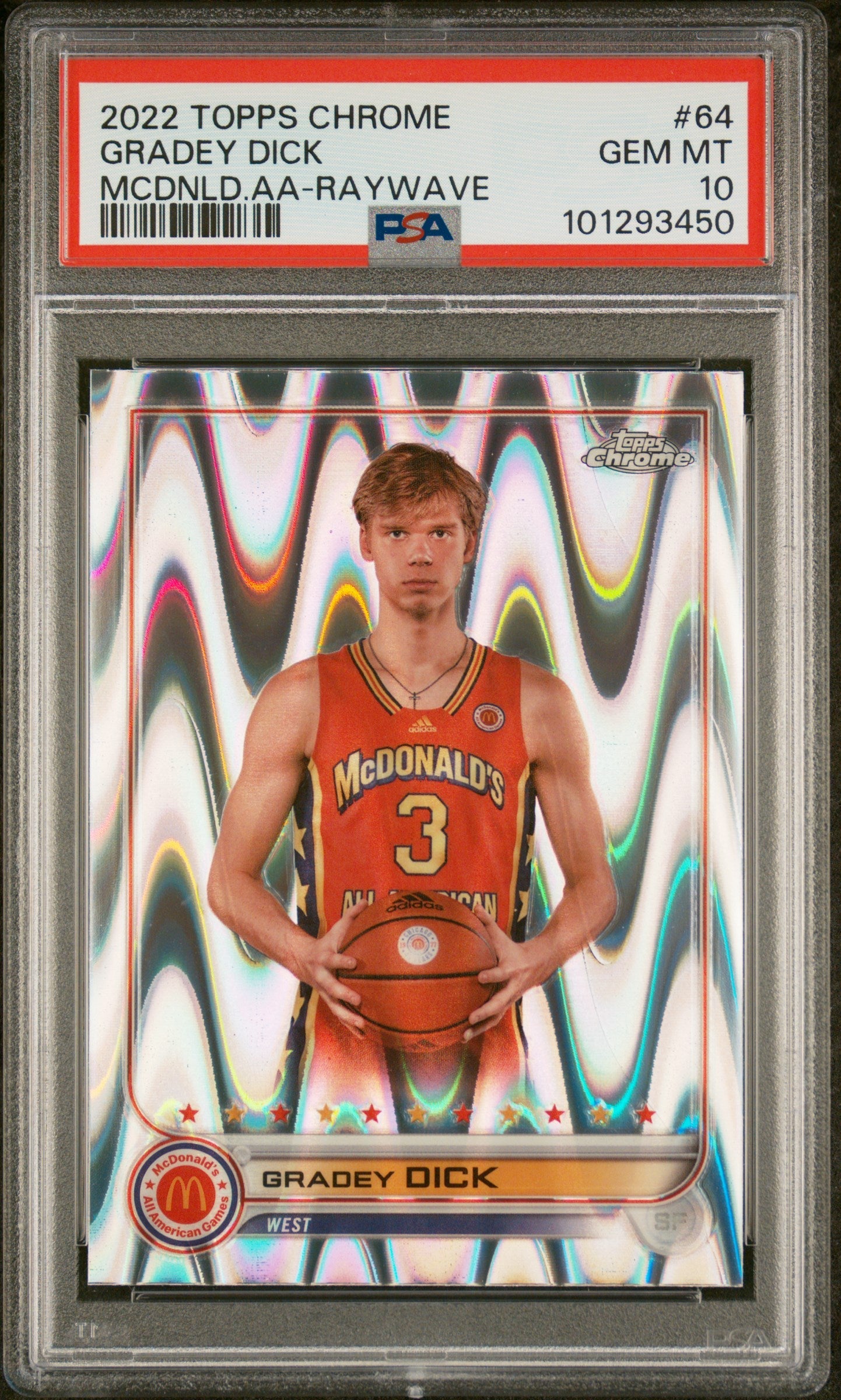 Gradey Dick 2022 Topps Chrome Mcdonald'S All-American #64 Raywave PSA 10