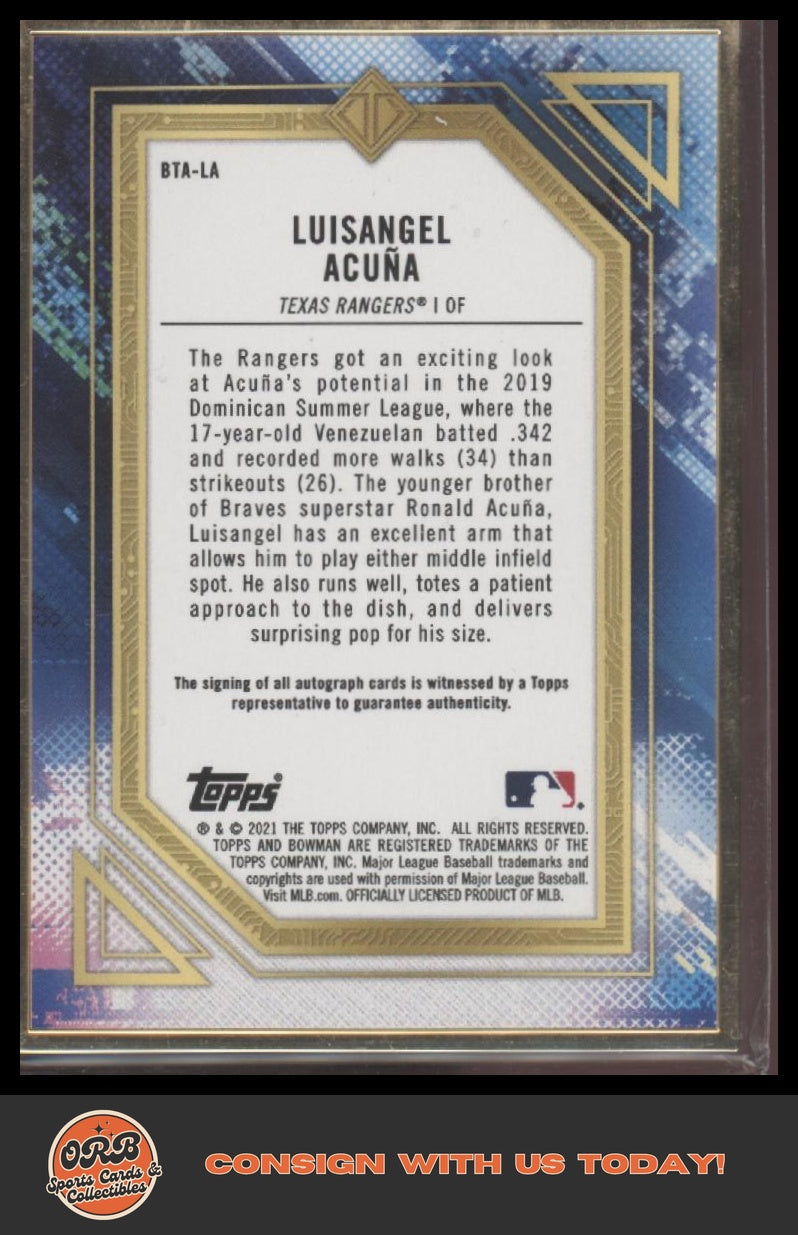Luisangel Acuña 2021 Bowman Transcendent Collection Autographs Blue #/10
