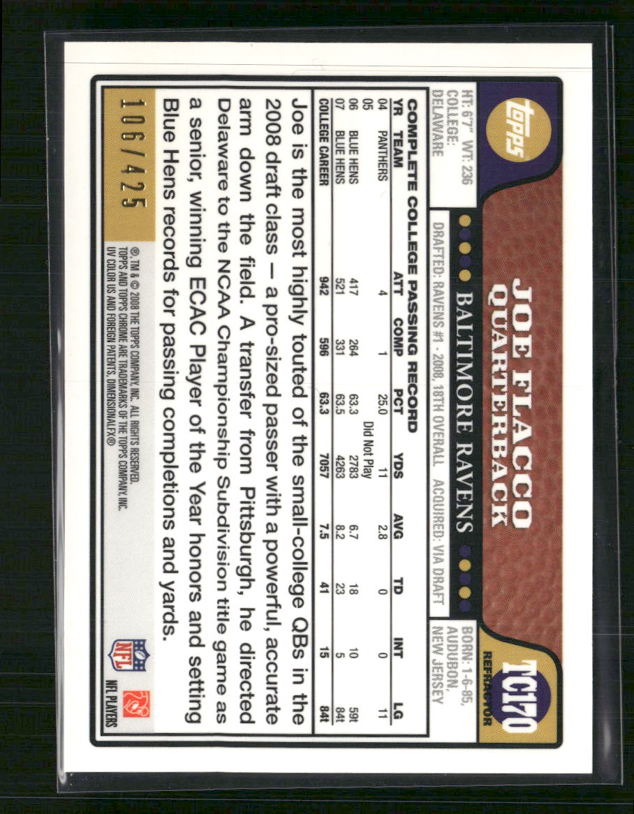 Joe Flacco 2008 Topps Chrome #TC170 Copper Refractors #/425
