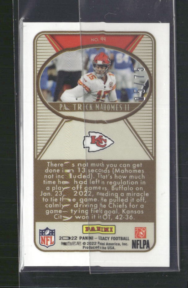 Patrick Mahomes II 2022 Panini Legacy #44 Premium Mini Bronze #/75