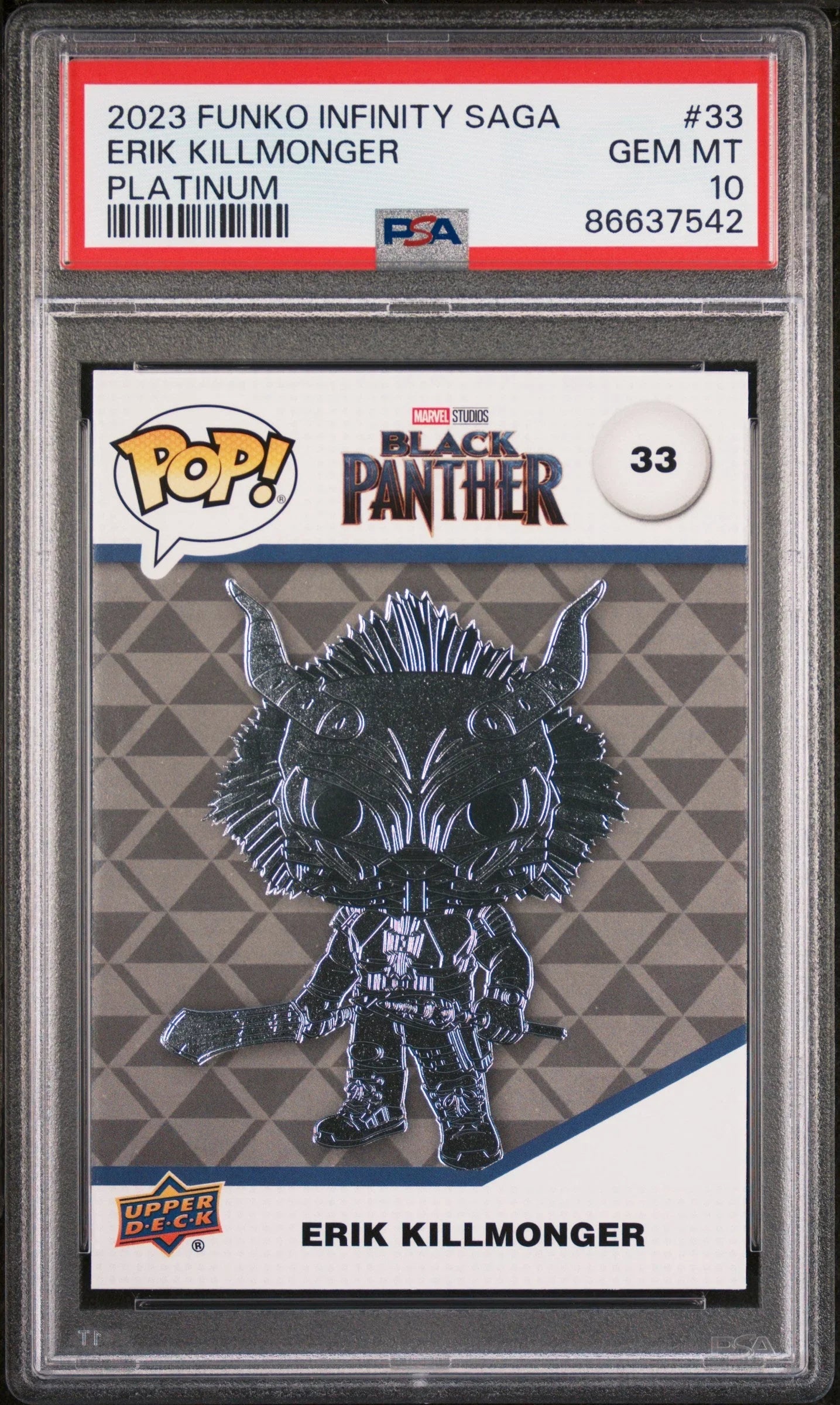 2023 UPPER DECK FUNKO POP MARVEL ERIK KILLMONGER PLATINUM #33 PSA 10