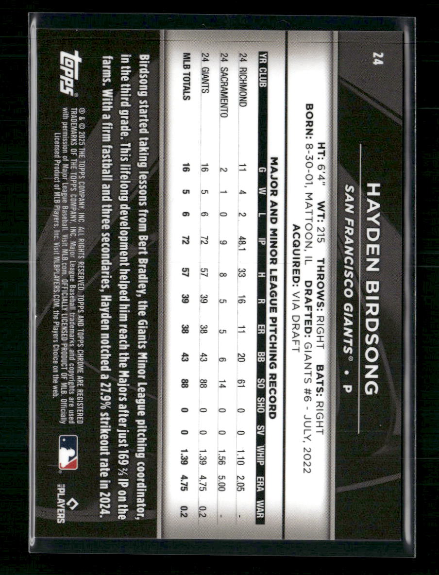 Hayden Birdsong 2025 Topps Chrome Black #24 Rose Gold Wave Refractors #/15