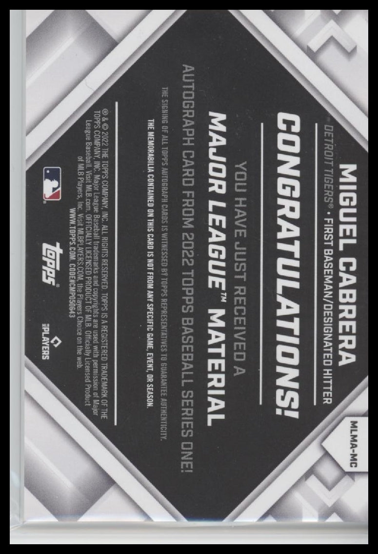 Miguel Cabrera Detroit Tigers 2023 Topps Major League Material Autograph