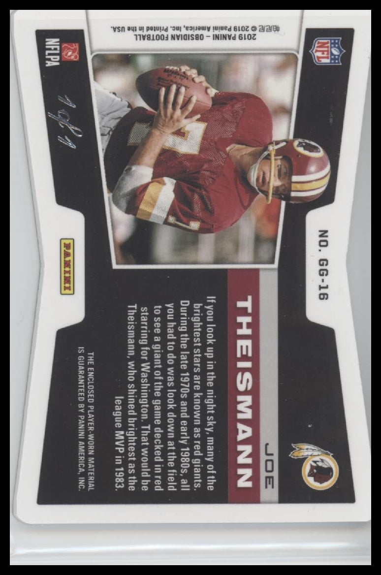 Joe Theismann Washington Redskins 2021 Panini Obsidian Galaxy Gear Relic