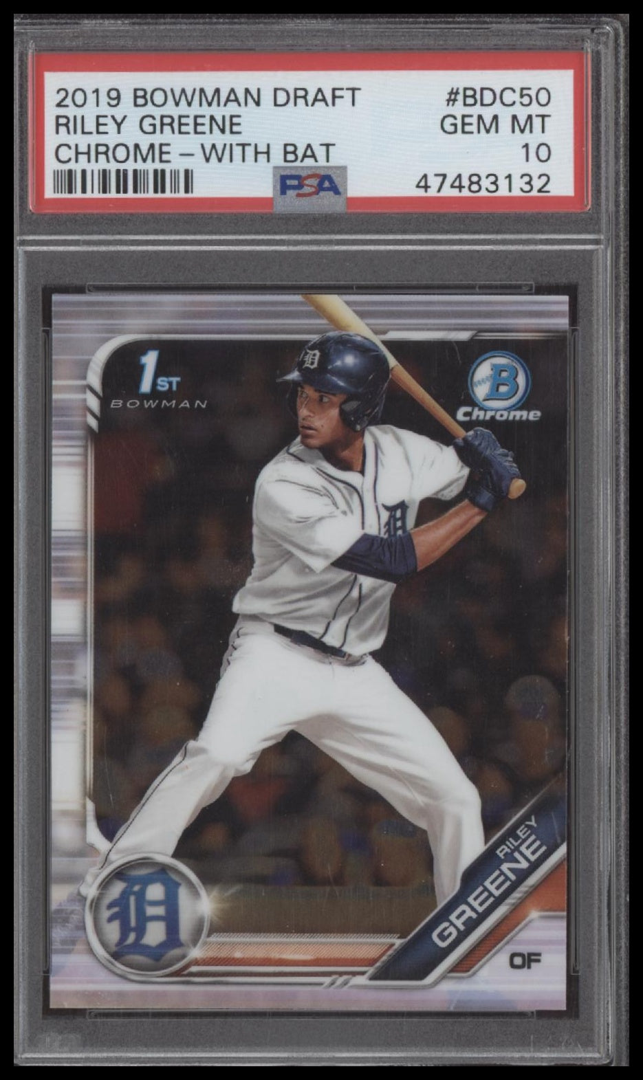 Riley Greene 2019 Bowman Draft #BDC50 Chrome-With Bat PSA 10