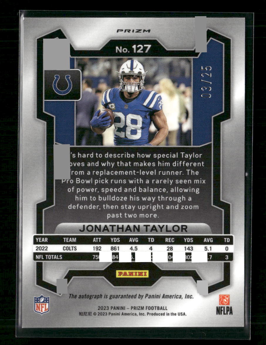 Jonathan Taylor 2023 Panini Prizm #127 Blue Shimmer #/25