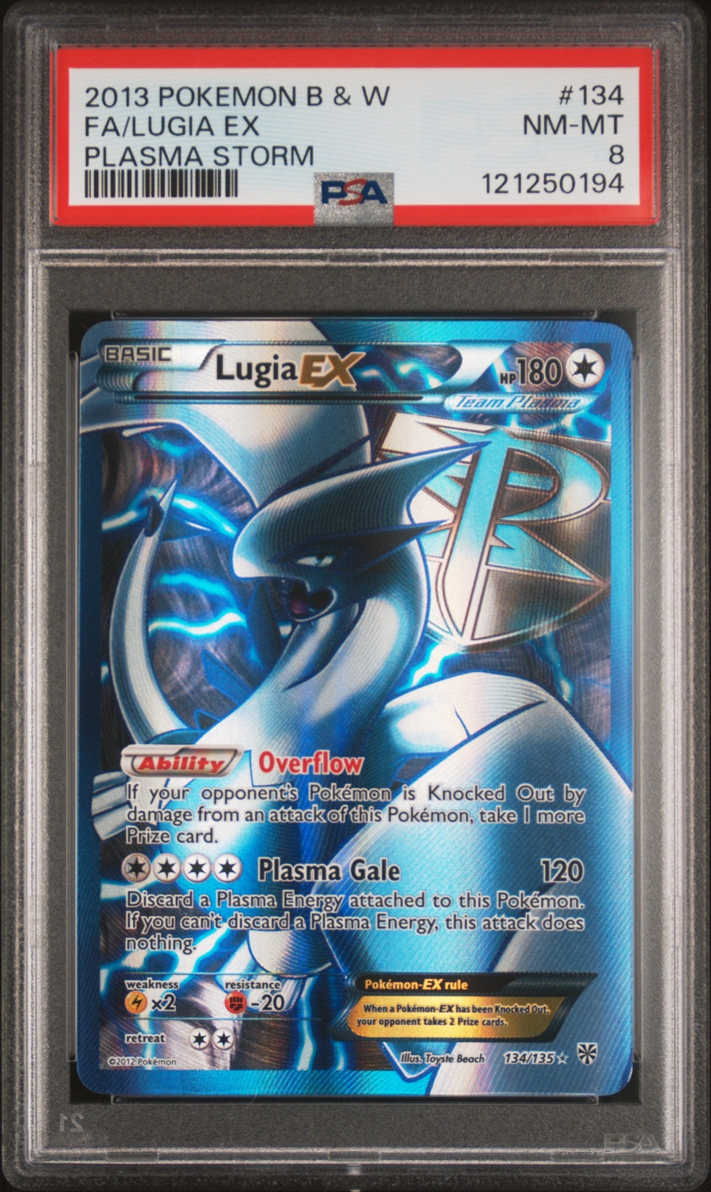 Fa/Lugia Ex 2013 Pokemon Black & White Plasma Storm #134 Plasma Storm PSA 8
