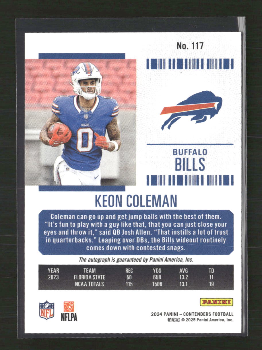 Keon Coleman 2024 Panini Contenders #117 Playoff Ticket #/149
