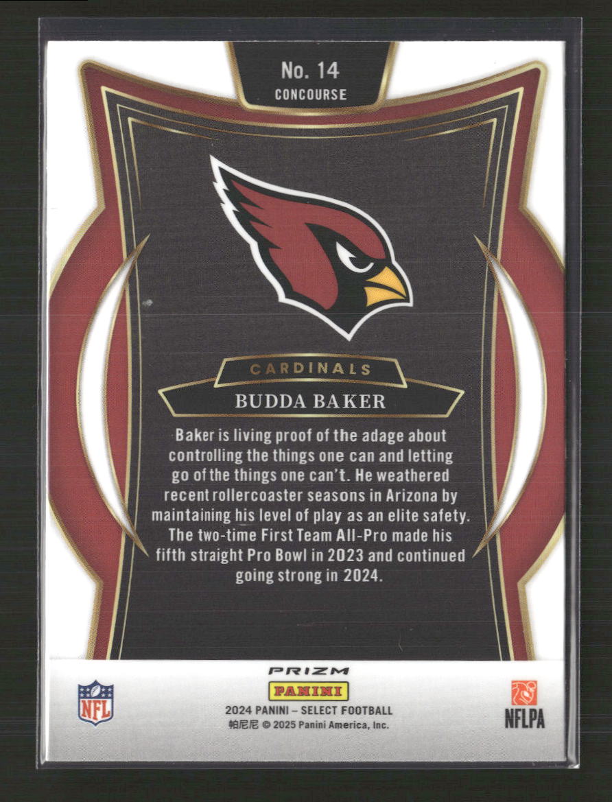 Budda Baker 2024 Panini Select #14 Zebra Prizm