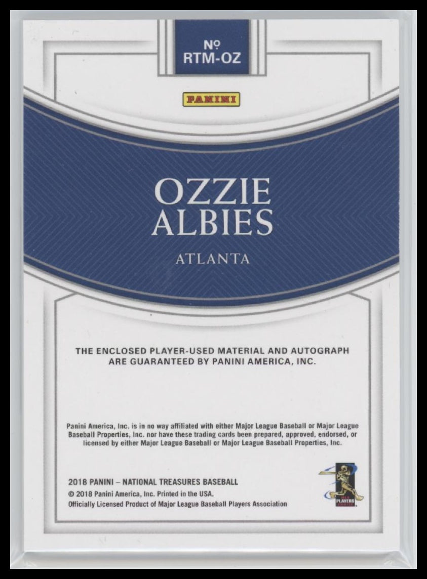 Ozzie Albies 2018 Panini National Treasures #RTM-OZ Rookie Triple Material #/10