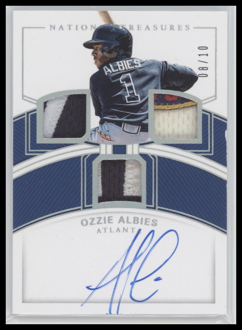 Ozzie Albies 2018 Panini National Treasures #RTM-OZ Rookie Triple Material #/10