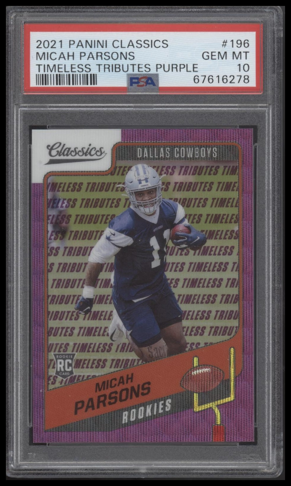 Micah Parsons 2021 Panini Classics #196 Timeless Tributes Purple PSA 10