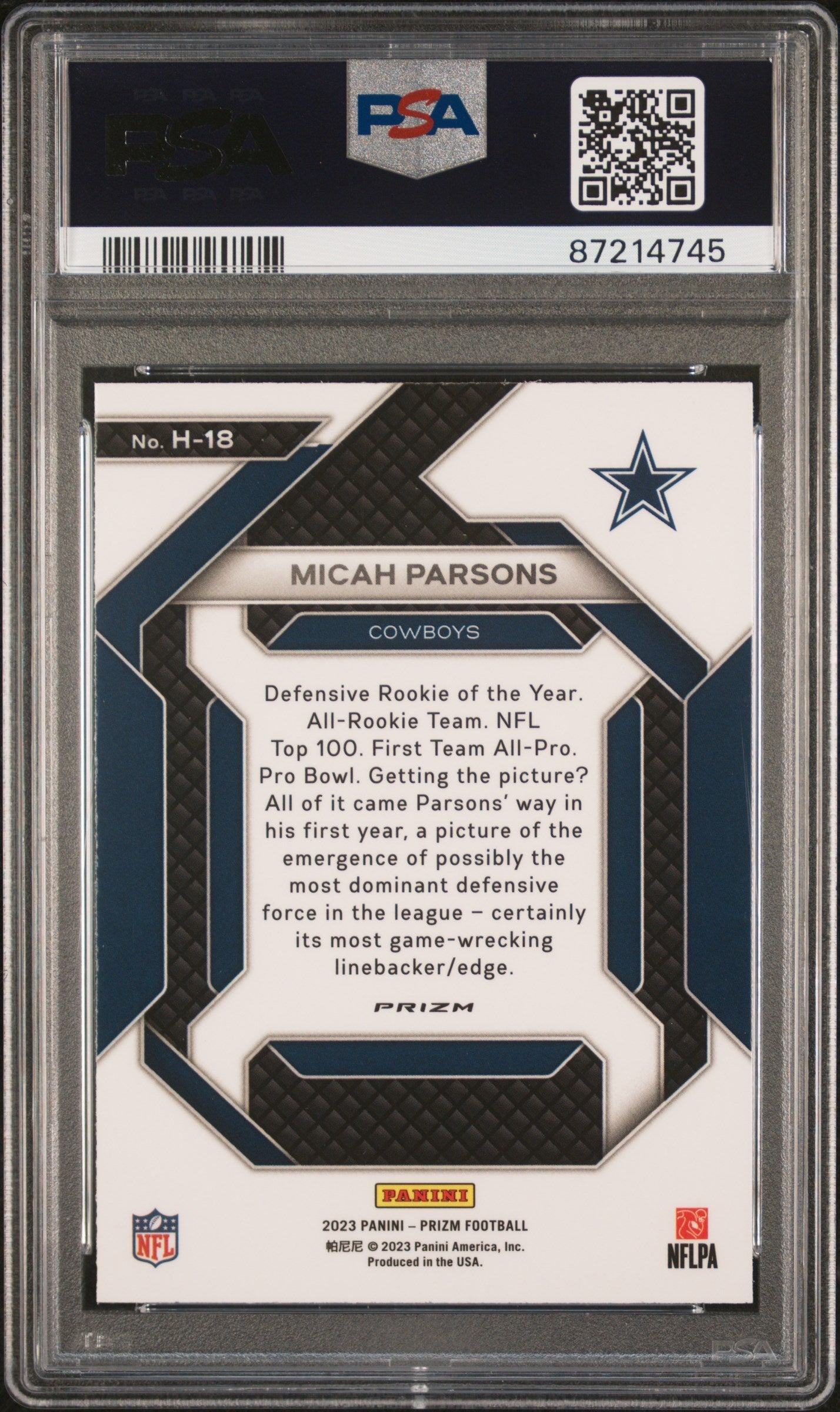 Micah Parsons 2023 Panini Prizm Emergent #H18 Emergent-Green Ice PSA 10