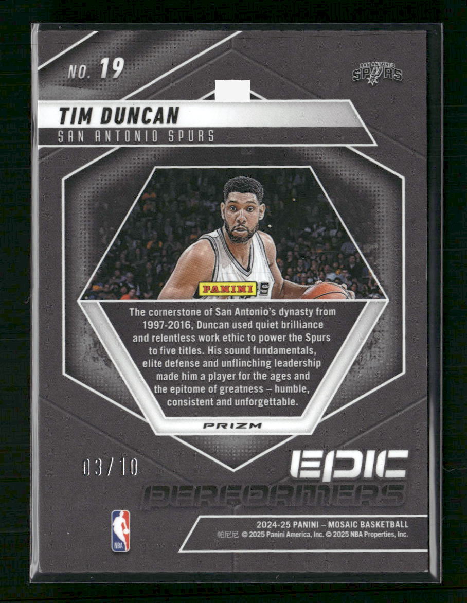 Tim Duncan 2024-25 Panini Mosaic #19 Epic Performers Mosaic Pink #/10