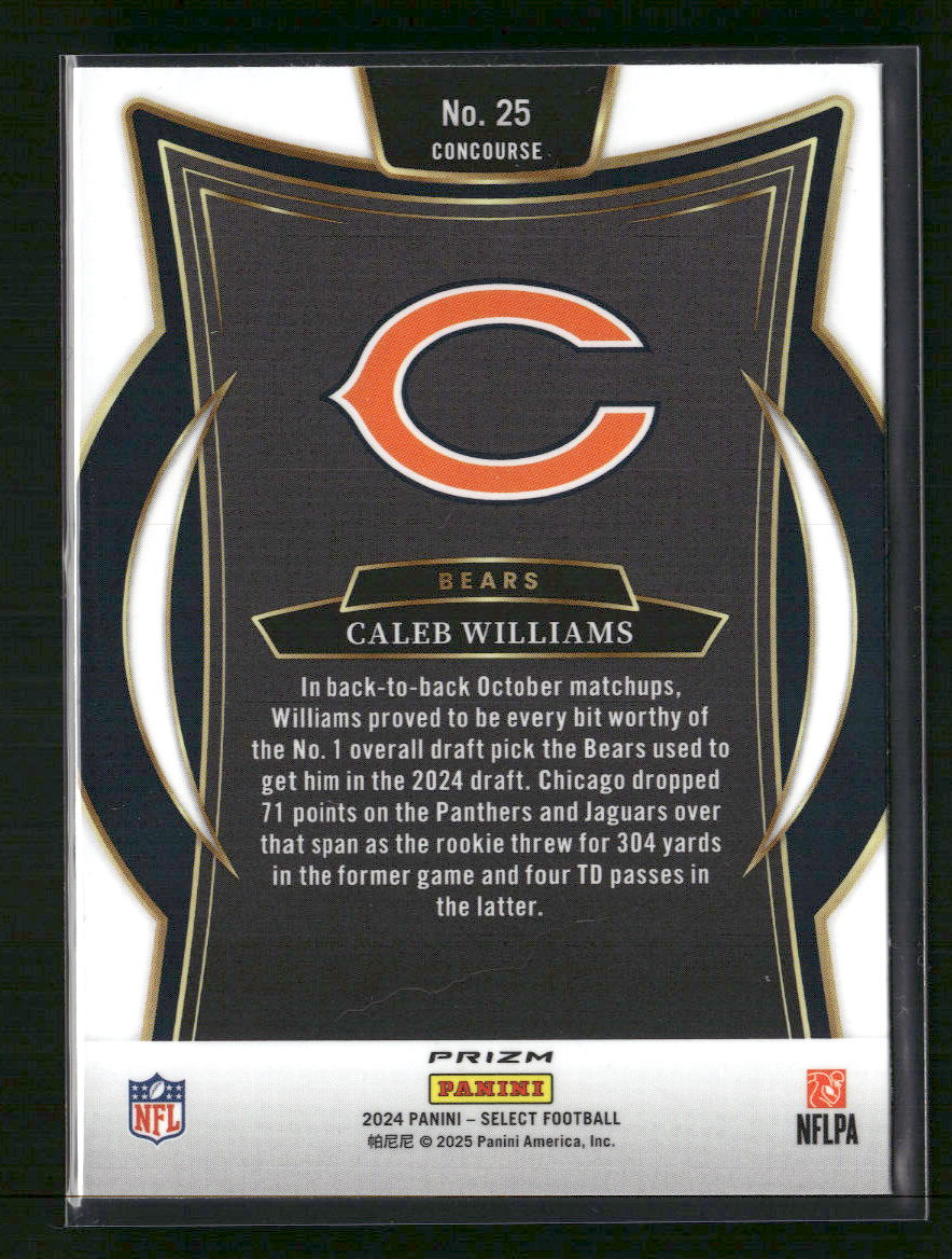 Caleb Williams 2024 Panini Select #25 Zebra Prizm