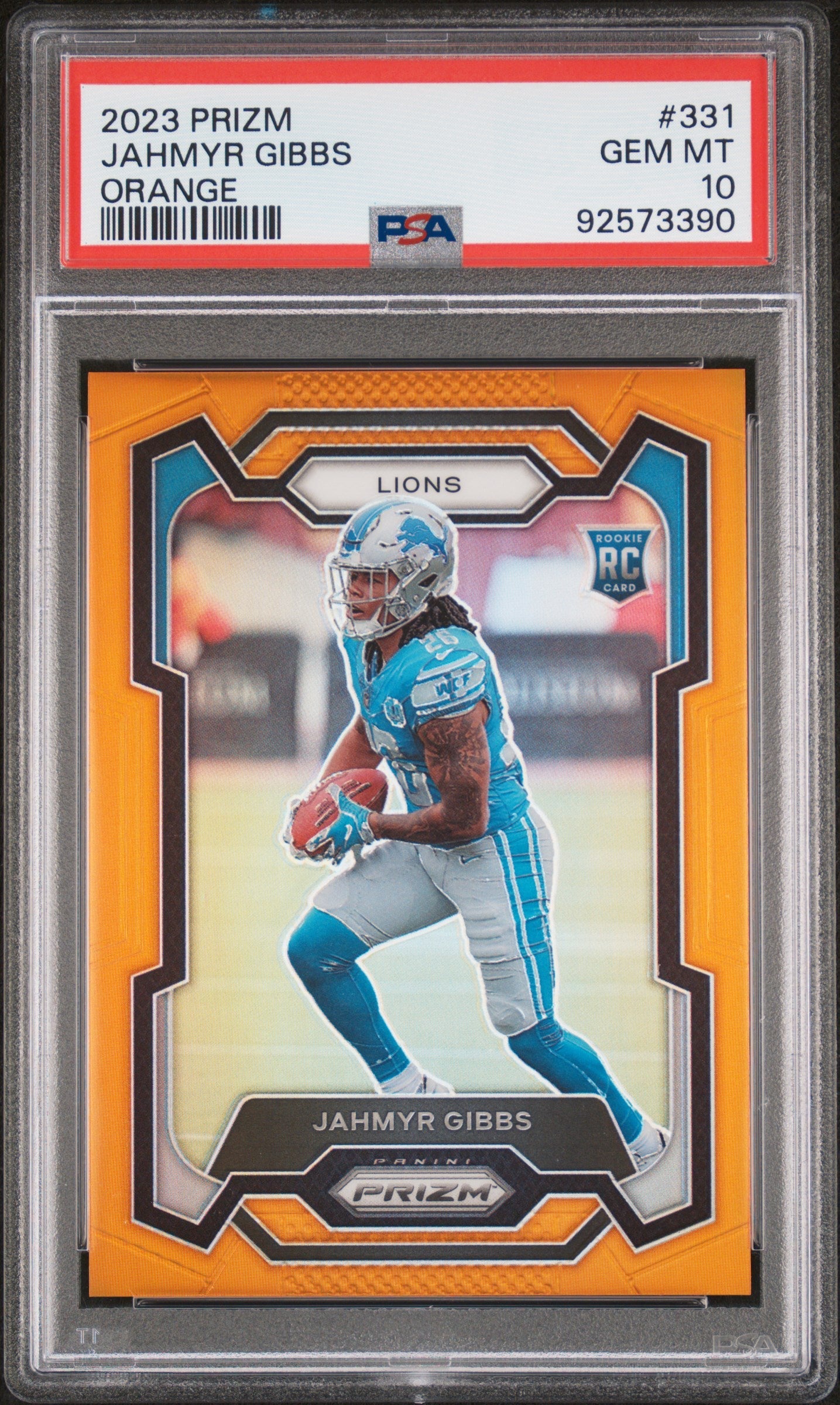 Jahmyr Gibbs 2023 Panini Prizm #331 Orange Prizm PSA 10