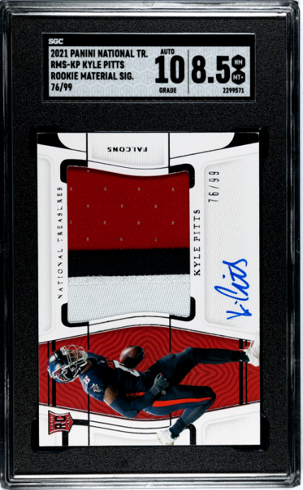 Kyle Pitts 2021 Panini National Treasures #RMS-KP Rookie Mat. Sigs. SGC 8.5