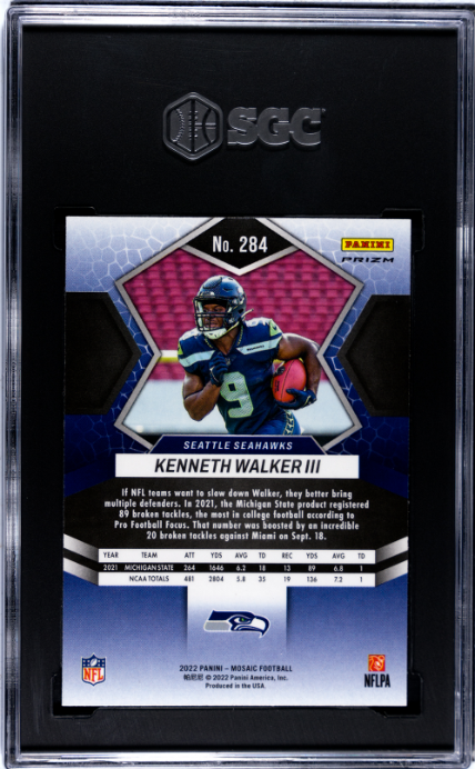 Kenneth Walker III 2022 Panini Mosaic #284 Genesis Prizm SGC 9