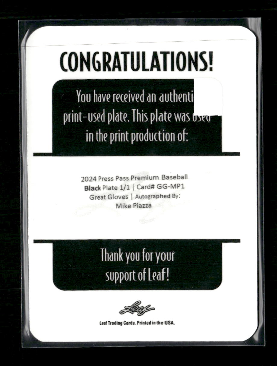 Mike Piazza 2024 Press Pass #GG-MP1 Great Gloves Printing Plates Black #/1 (AU)