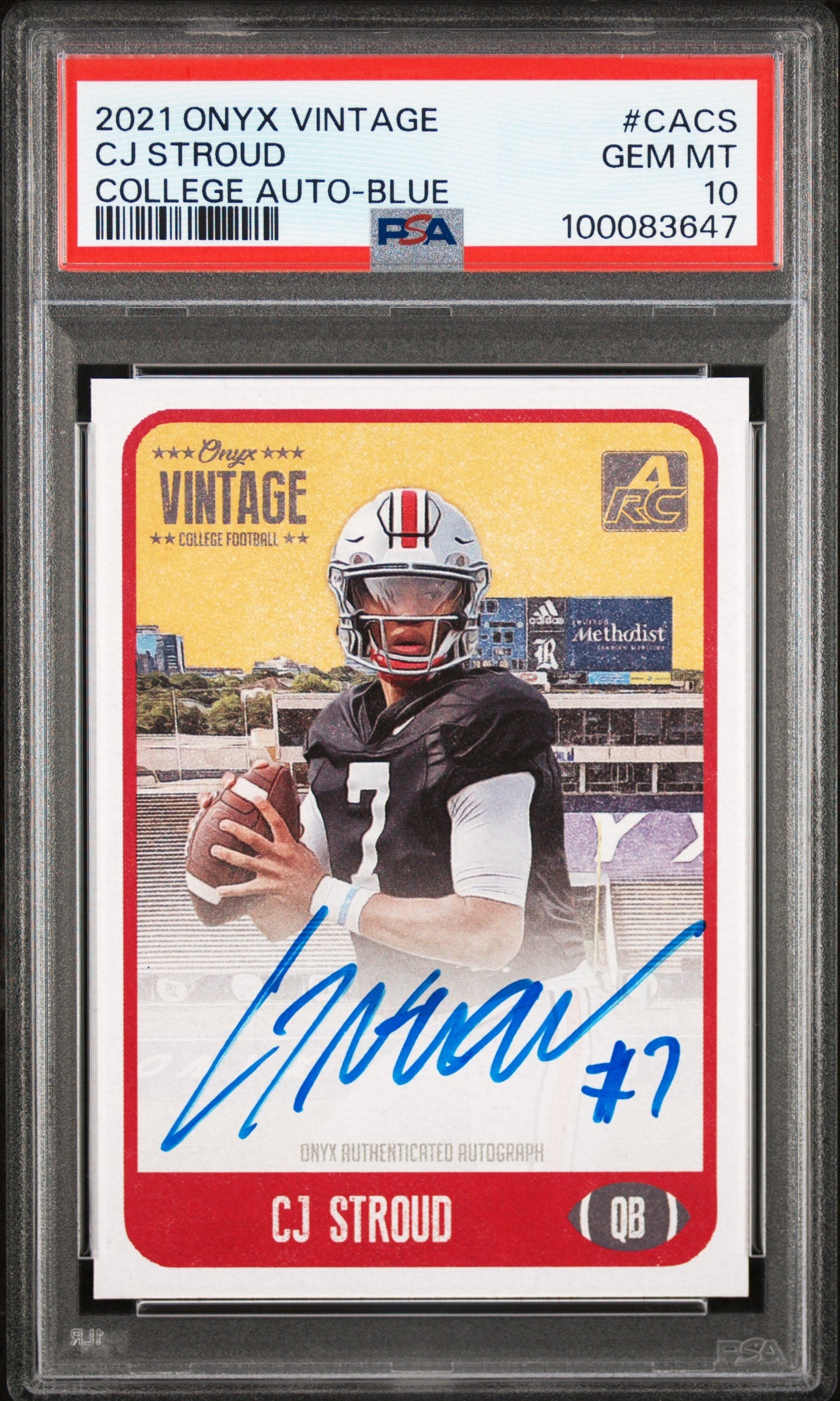 Cj Stroud 2021 Onyx Vintage College #CACS College Auto-Blue PSA 10