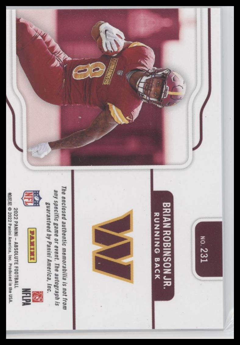Brian Robinson Jr. 2022 Panini Absolute Rookie Premiere Materials Autos #/399