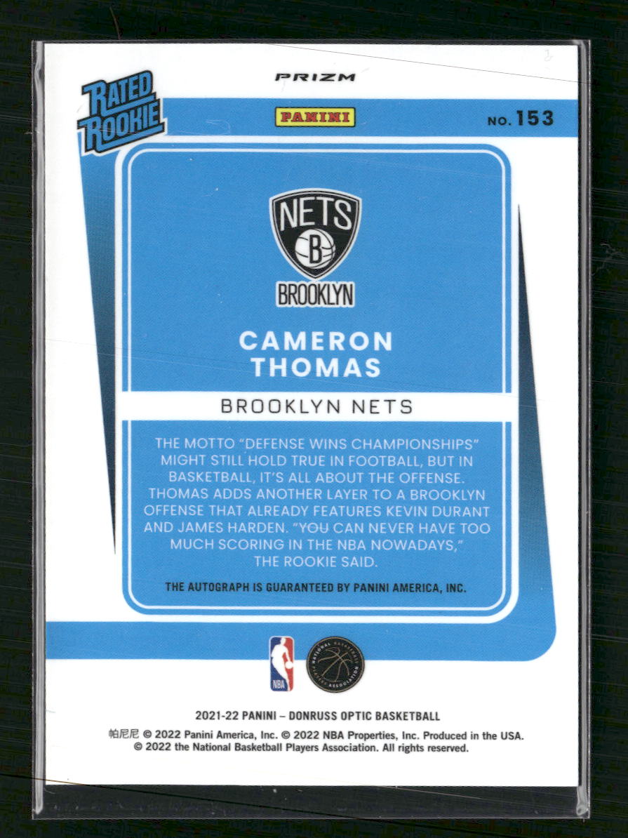 Cameron Thomas 2021-22 Donruss Optic #153 Rated Rookies Signatures Purple